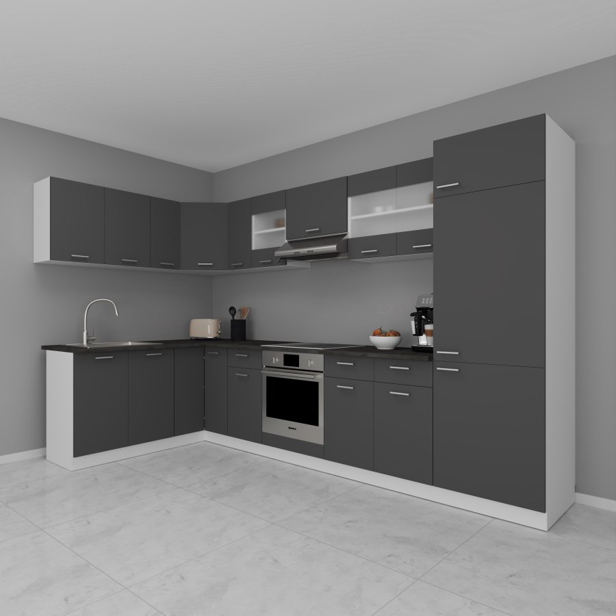 VCM NORDIC Esilo 13-delt hjrnekjkken - glass og antrasittgr tre