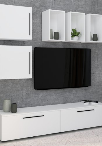 VCM NORDIC Arila L 7-teiliges Regalsystem, m. 4 Türen, 11 Fächer, 2 Einlegeböden - Holz weiß