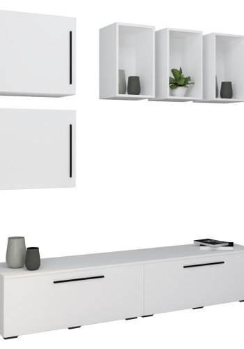 VCM NORDIC Arila L 7-teiliges Regalsystem, m. 4 Türen, 11 Fächer, 2 Einlegeböden - Holz weiß