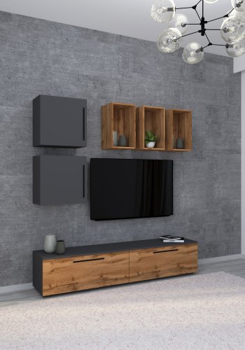 VCM NORDIC Arila L 7-stk. hyllesystem, m. 4 drer, 11 rom, 2 hyller - antrasittgr og naturlig tre