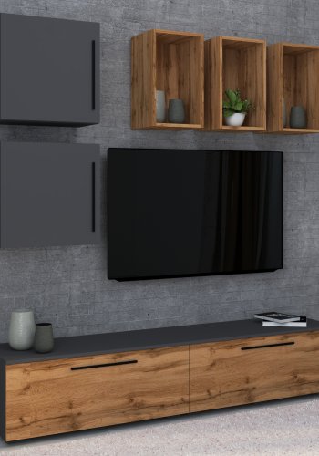 VCM NORDIC Arila L 7-stk. hyllesystem, m. 4 drer, 11 rom, 2 hyller - antrasittgr og naturlig tre