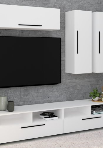 VCM NORDIC Arila XL 5-teiliges Regalsystem, mit 5 Türen, 17 Fächern, 8 Böden - Holz weiß