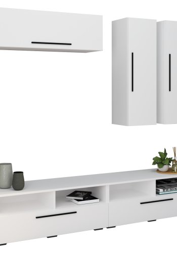 VCM NORDIC Arila XL 5-teiliges Regalsystem, mit 5 Türen, 17 Fächern, 8 Böden - Holz weiß