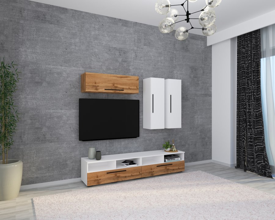 VCM NORDIC Arila XL 5-teiliges Regalsystem, mit 5 Türen, 17 Fächern, 8 Böden - Weiß und Naturholz