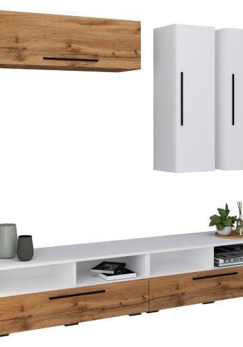 VCM NORDIC Arila XL 5-teiliges Regalsystem, mit 5 Türen, 17 Fächern, 8 Böden - Weiß und Naturholz