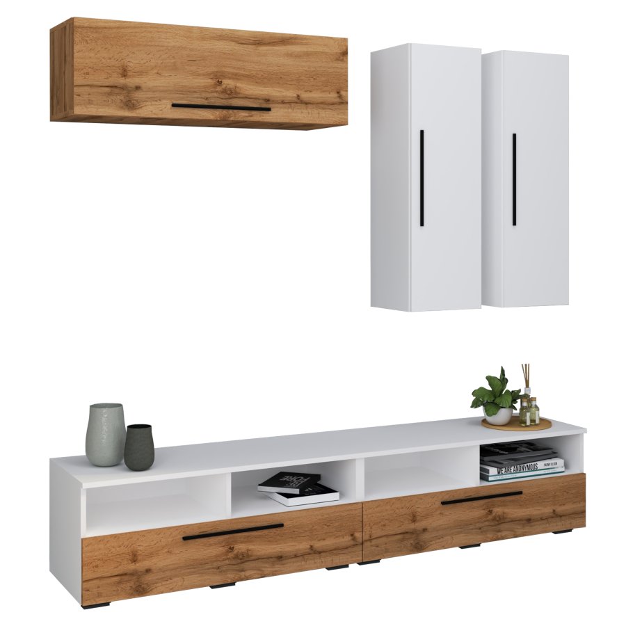 VCM NORDIC Arila XL 5-teiliges Regalsystem, mit 5 Türen, 17 Fächern, 8 Böden - Weiß und Naturholz