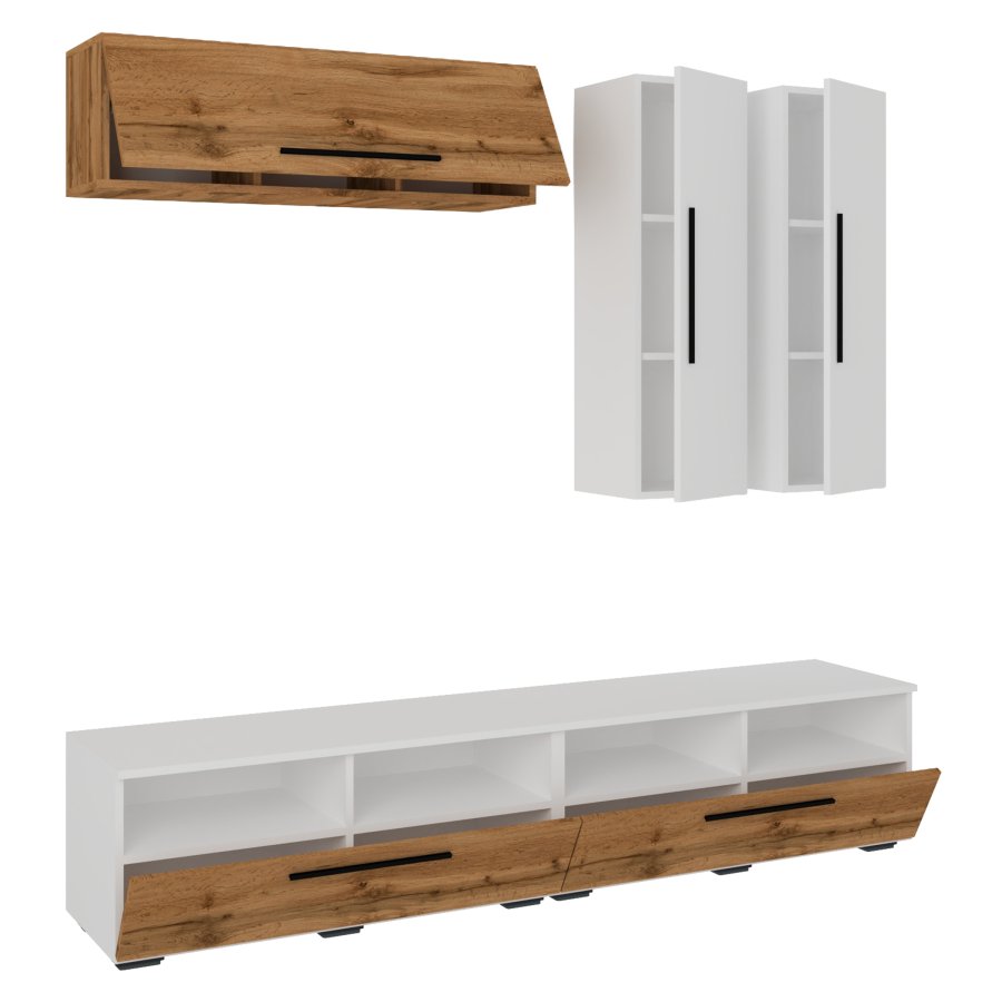 VCM NORDIC Arila XL 5-teiliges Regalsystem, mit 5 Türen, 17 Fächern, 8 Böden - Weiß und Naturholz