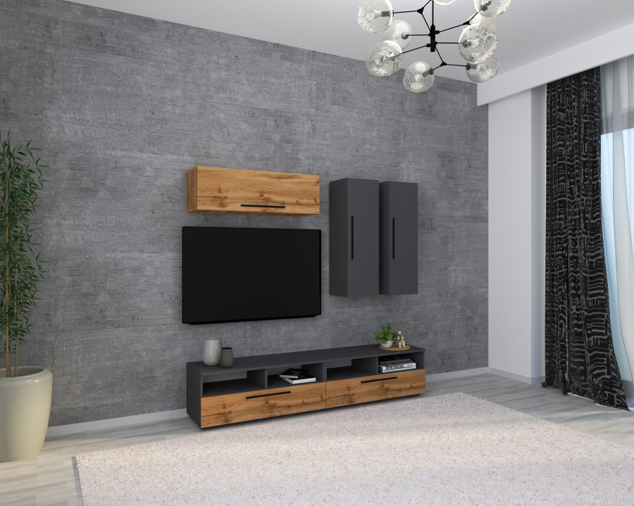 VCM NORDIC Arila XL 5-teiliges Regalsystem, mit 5 Türen, 17 Fächern, 8 Böden – Anthrazitgrau und Naturholz