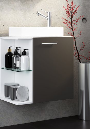 VCM NORDIC Hausa 2-delt gjesteservant, m. vask, 1 dr, 1 glasshylle - hvit og antrasittgr tre