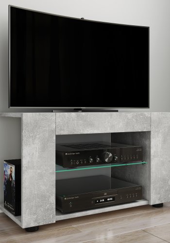 VCM NORDIC Plexalo L TV-bord, m. 1 glasshylle - grtt tre (70x30)