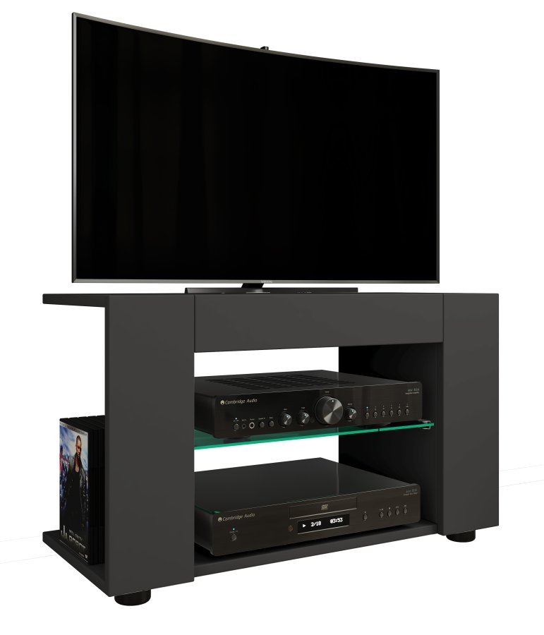 VCM NORDIC Plexalo L TV-bord, m. 1 glasshylle - svart tre (70x30)