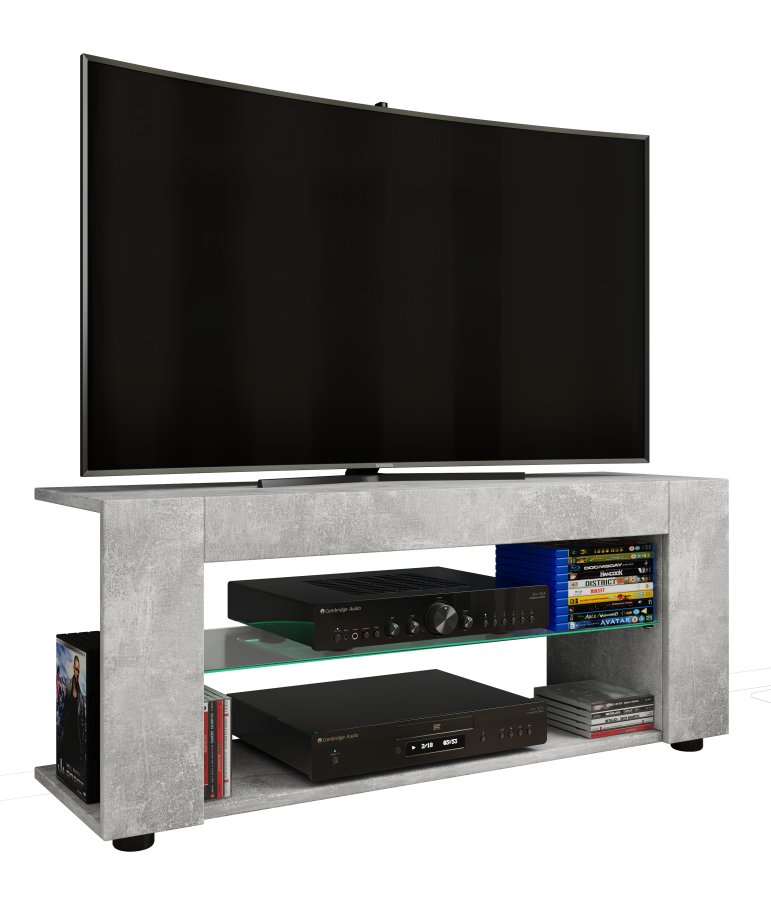 VCM NORDIC Plexalo XL TV-bord, m. 1 glasshylle - grtt tre (110x30)