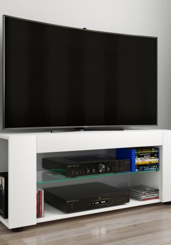 VCM NORDIC Plexalo XL TV-bord, m. 1 glasshylle - hvitt tre (110x30)