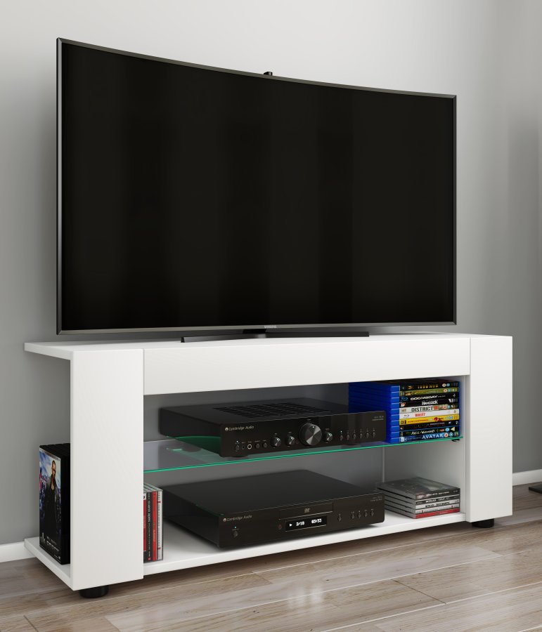 VCM NORDIC Plexalo XL TV-bord, m. 1 glasshylle - hvitt tre (110x30)