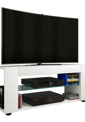 VCM NORDIC Plexalo XL TV-bord, m. 1 glasshylle - hvitt tre (110x30)