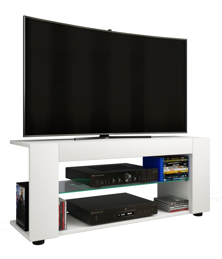 VCM NORDIC Plexalo XL TV-bord, m. 1 glasshylle - hvitt tre (110x30)