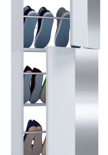 VCM NORDIC Fulisa XL Schuhschrank, mit Spiegel an 2 Türen, 4 Einlegeböden – Holz weiß