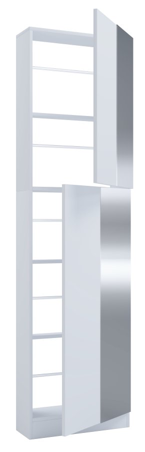 VCM NORDIC Fulisa XL Schuhschrank, mit Spiegel an 2 Türen, 4 Einlegeböden – Holz weiß