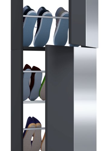 VCM NORDIC Fulisa XL Schuhschrank, mit Spiegel an 2 Türen, 4 Einlegeböden – anthrazitgraues Holz