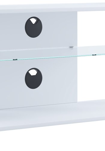 VCM NORDIC Folas L HiFi- und TV-Tisch, m. 1 Glasablage und Rollen - Holz weiß (115x41)