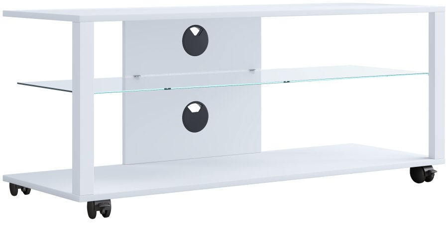 VCM NORDIC Folas L HiFi- und TV-Tisch, m. 1 Glasablage und Rollen - Holz weiß (115x41)