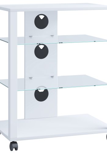 VCM NORDIC Folas Hi-Fi- und TV-Tisch, m. 2 Glasböden und Rollen - Holz weiß (60x41)