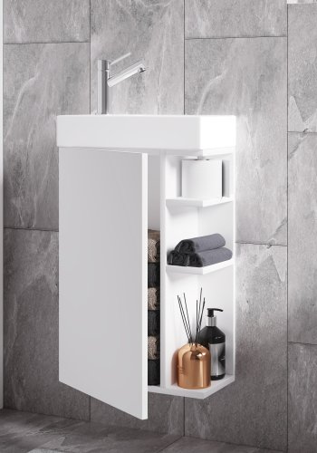 VCM NORDIC Lumia 2-teiliger Gästewaschtisch, m. Waschbecken, 1 Tür, 3 Ablagen - Keramik und weißes Holz