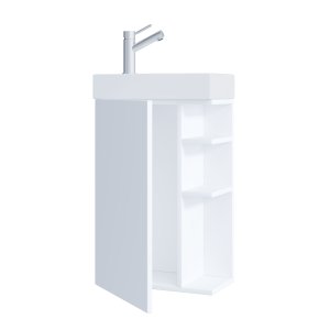 VCM NORDIC Lumia 2-delat gästtvättställ, m. handfat, 1 dörr, 3 hyllplan - keramik och vitt trä