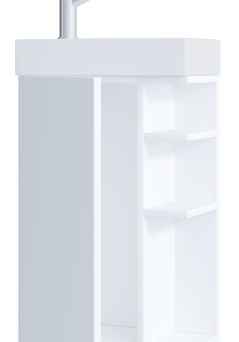 VCM NORDIC Lumia 2-teiliger Gästewaschtisch, m. Waschbecken, 1 Tür, 3 Ablagen - Keramik und weißes Holz
