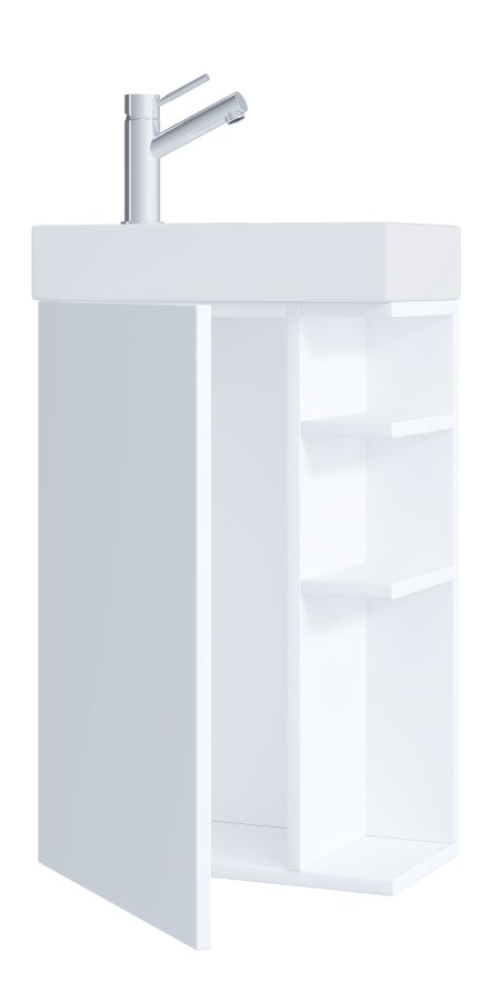 VCM NORDIC Lumia 2-teiliger Gästewaschtisch, m. Waschbecken, 1 Tür, 3 Ablagen - Keramik und weißes Holz