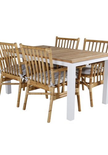 VENTURE DESIGN Cane hagestol, med armlener og pute - grtt stoff, naturlig bambus og rotting