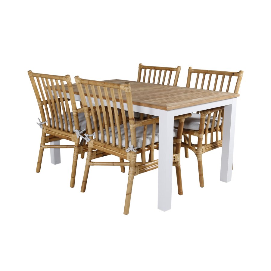 VENTURE DESIGN Cane hagestol, med armlener og pute - grtt stoff, naturlig bambus og rotting