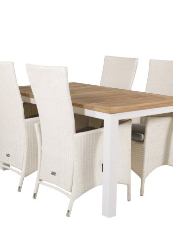 VENTURE DESIGN Padova hvilestol hagestol, med armlener og pute - gr polyester og hvit polyrattan