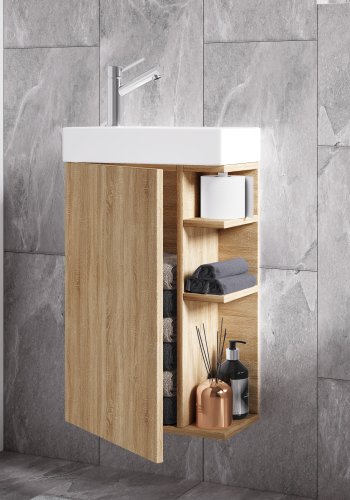 VCM NORDIC Lumia 2-teiliger Gästewaschtisch, mit Spüle, 1 Tür, 3 Ablagen - Keramik und Naturholz