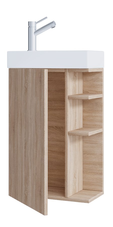 VCM NORDIC Lumia 2-teiliger Gästewaschtisch, mit Spüle, 1 Tür, 3 Ablagen - Keramik und Naturholz