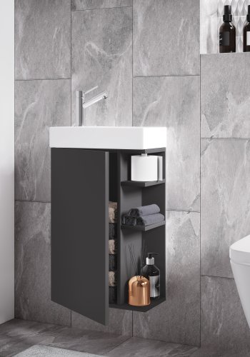 VCM NORDIC Lumia 2-teiliger Gästewaschtisch, m. Waschbecken, 1 Tür, 3 Ablagen – Keramik und anthrazitgraues Holz