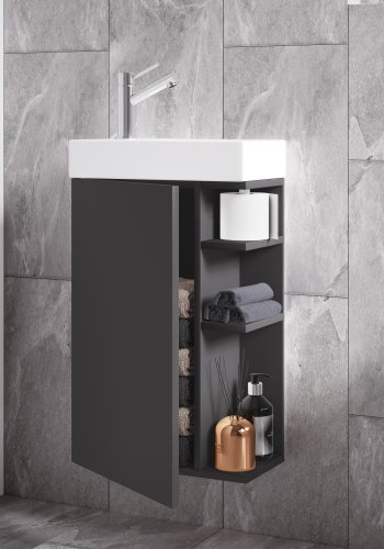 VCM NORDIC Lumia 2-teiliger Gästewaschtisch, m. Waschbecken, 1 Tür, 3 Ablagen – Keramik und anthrazitgraues Holz