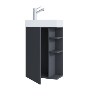 VCM NORDIC Lumia 2-delat gästtvättställ, m. handfat, 1 dörr, 3 hyllplan - keramik och antracitgrtt trä