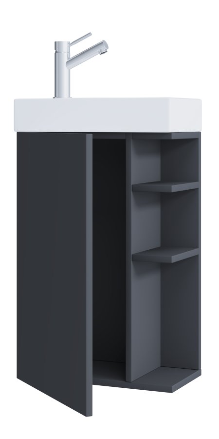 VCM NORDIC Lumia 2-teiliger Gästewaschtisch, m. Waschbecken, 1 Tür, 3 Ablagen – Keramik und anthrazitgraues Holz