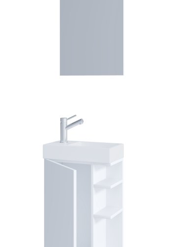 VCM NORDIC Lumia 3-teiliger Gästewaschtisch, mit Spiegel, Waschtisch, 1 Tür, 2 Ablagen -  Keramik und weißes Holz