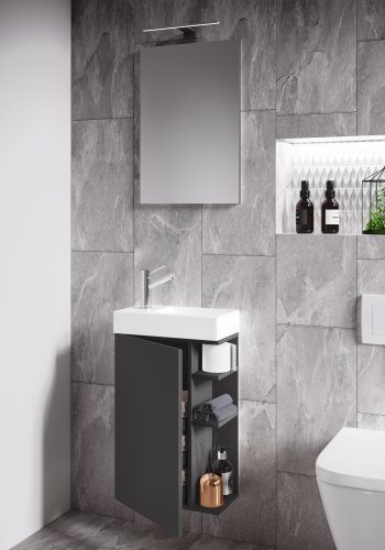 VCM NORDIC Lumia 3-teiliges Gästewaschbecken, mit Spiegel, Waschbecken, 1 Tür, 2 Ablagen – Holz anthrazitgrau