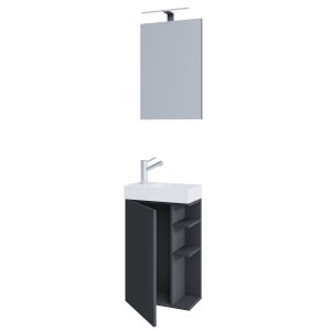 VCM NORDIC Lumia 3-delat gästtvättställ, m. spegel, handfat, 1 dörr, 2 hyllplan - antracitgrtt trä