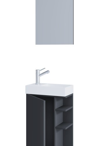 VCM NORDIC Lumia 3-teiliges Gästewaschbecken, mit Spiegel, Waschbecken, 1 Tür, 2 Ablagen – Holz anthrazitgrau