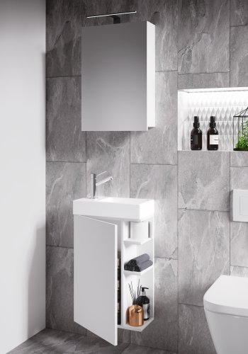 VCM NORDIC Lumia 3-teilig Gästewaschtisch, m. Spiegelschrank, Waschtisch, 1 Tür, 2 Ablagen - Holz weiß