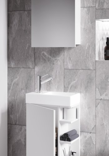 VCM NORDIC Lumia 3-teilig Gästewaschtisch, m. Spiegelschrank, Waschtisch, 1 Tür, 2 Ablagen - Holz weiß