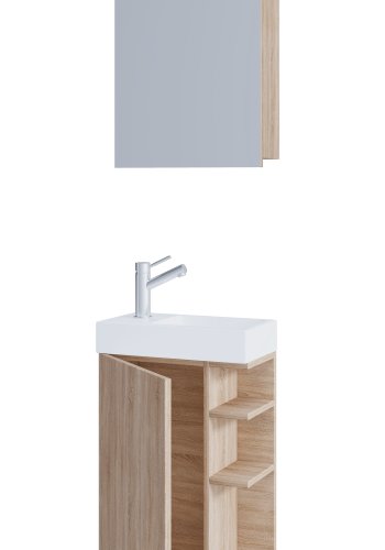 VCM NORDIC Lumia 3-teilig Gästewaschtisch, m. Spiegelschrank, Waschtisch, 1 Tür, 2 Ablagen - Holz natur