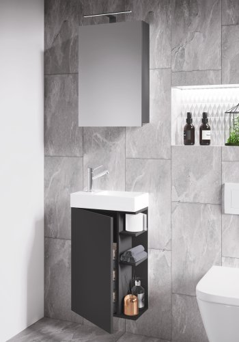 VCM NORDIC Lumia 3-teilig Gästewaschtisch, m. Spiegelschrank, Waschtisch, 1 Tür, 2 Ablagen - Holz anthrazitgrau