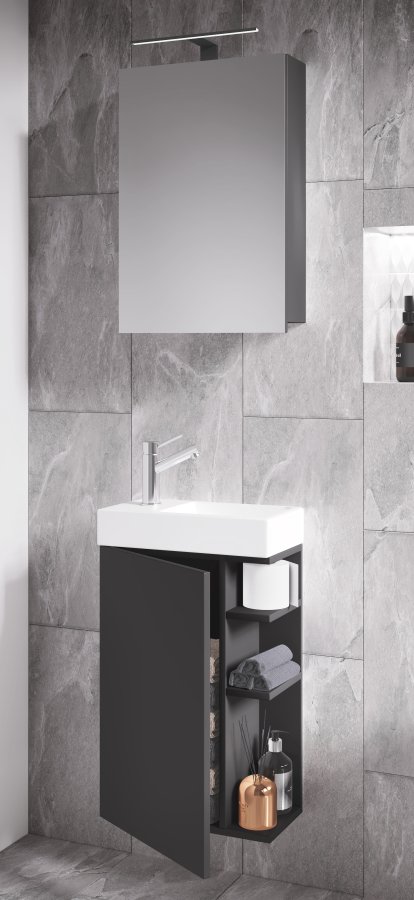 VCM NORDIC Lumia 3-teilig Gästewaschtisch, m. Spiegelschrank, Waschtisch, 1 Tür, 2 Ablagen - Holz anthrazitgrau