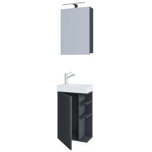 VCM NORDIC Lumia 3-delat gästtvättställ, m. spegelskp, handfat, 1 dörr, 2 hyllplan - antracitgrtt trä