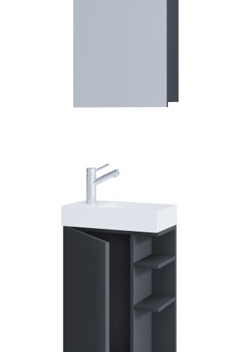 VCM NORDIC Lumia 3-teilig Gästewaschtisch, m. Spiegelschrank, Waschtisch, 1 Tür, 2 Ablagen - Holz anthrazitgrau